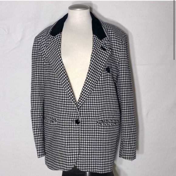 Vintage Razz International White Black Houndstooth Blazer M - Picture 1 of 13